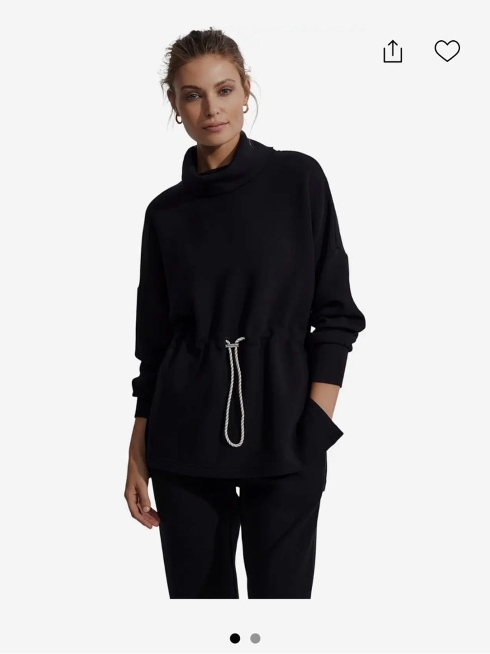 Anthropologie Varley Women's Black Funnel Neck Drawstring Sweatshirt Size Large